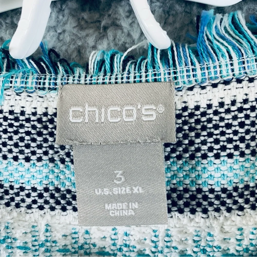 Chico's Sweater Jacket Women's 3 Long‎ Sleeve Snap Fringe Trim Cotton Multicolor